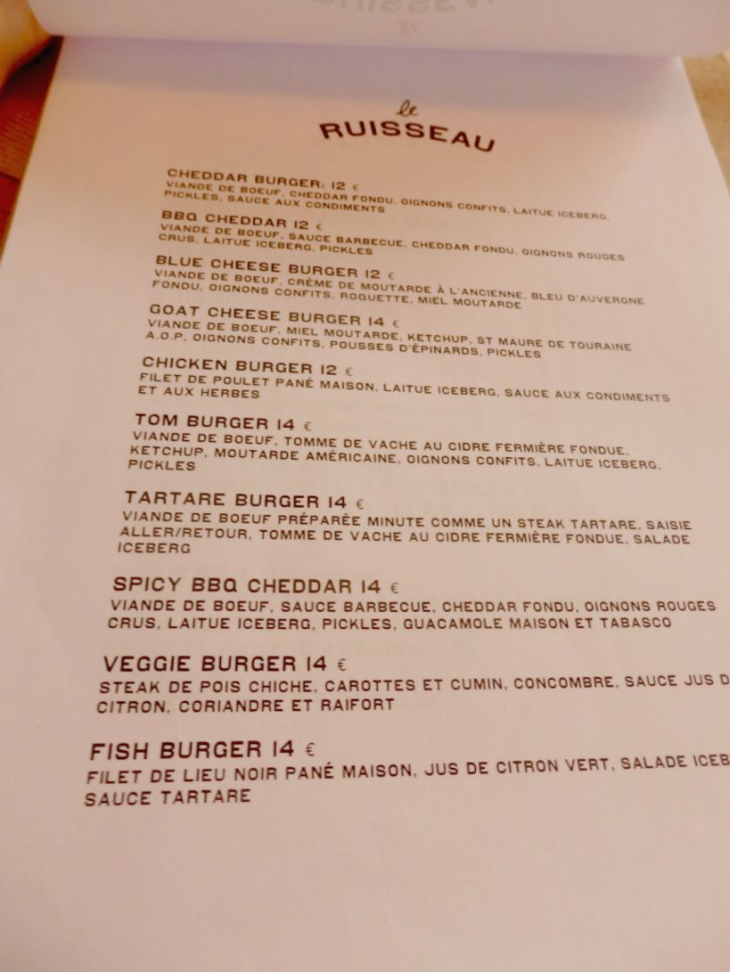 Le Ruisseau_Paris_Burger menu